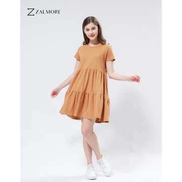 Zalmore Flowy Ruffled Mini Dress LUMA Cotton™ Premium Dress Wanita Lembut Ringan Sejuk Anti