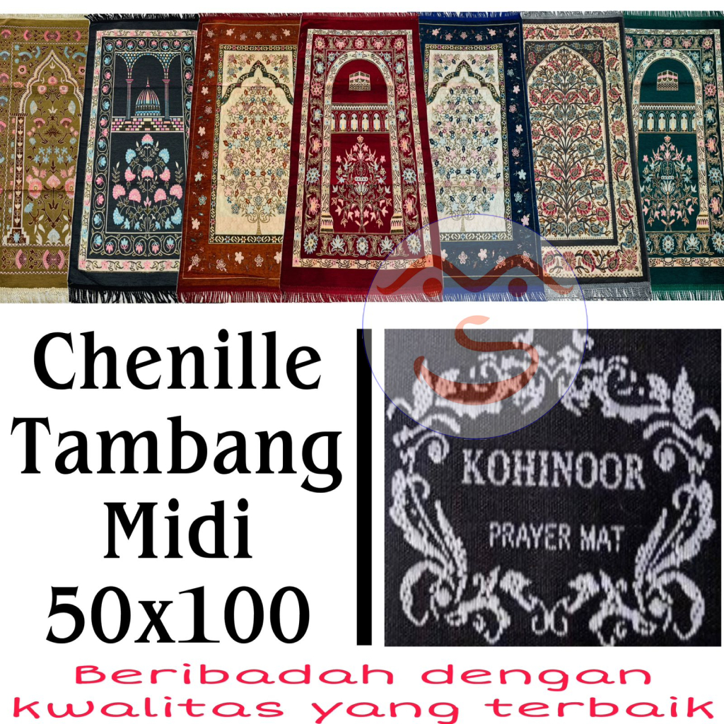 Kohinoor Sajadah Turki / Turkey / Turkiye Tambang Chenille Tanggung / Midi 50x100