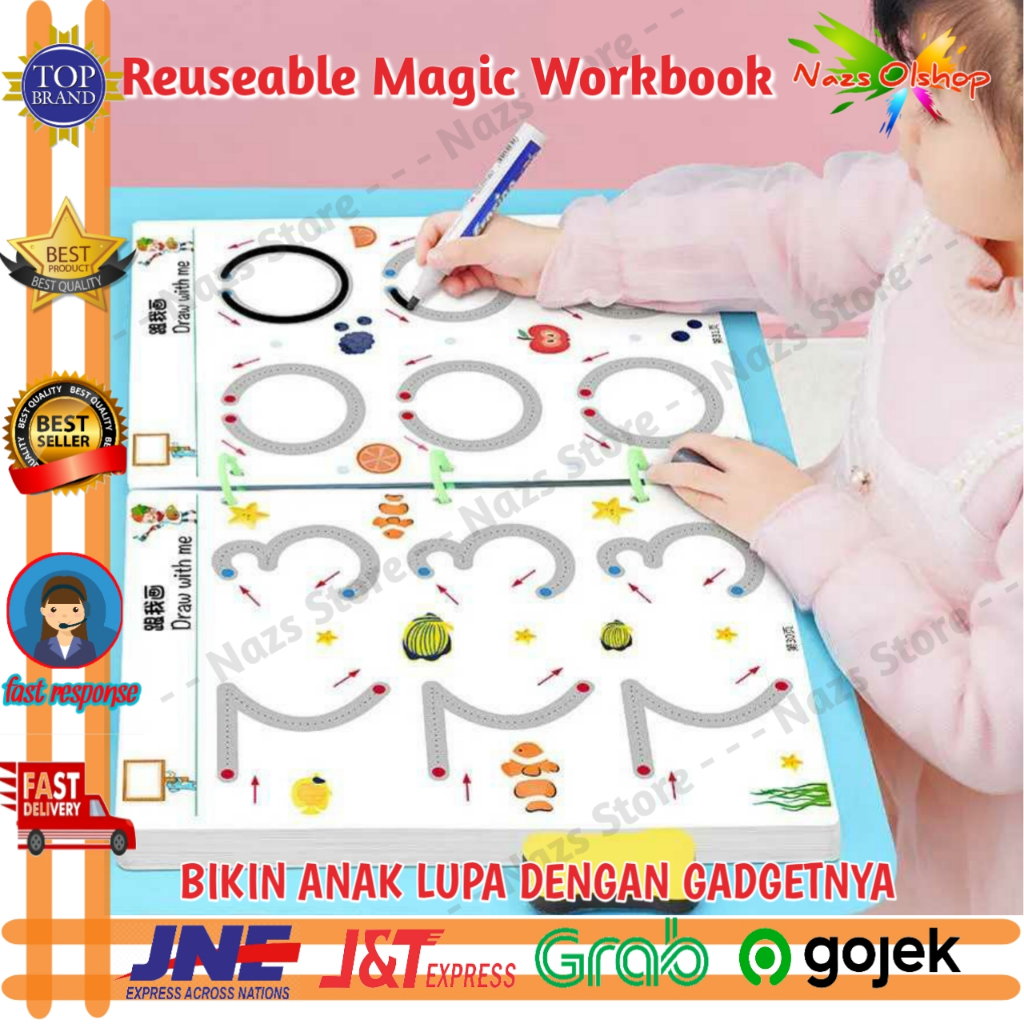 Jual Buku Edukasi Anak Belajar Reusable Magic Workbook Tracing Wipe and ...