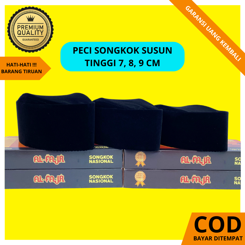 Peci Songkok Kopiah Susun Hitam Polos Tinggi 7,8,9 cm Untuk Remaja dan Dewasa