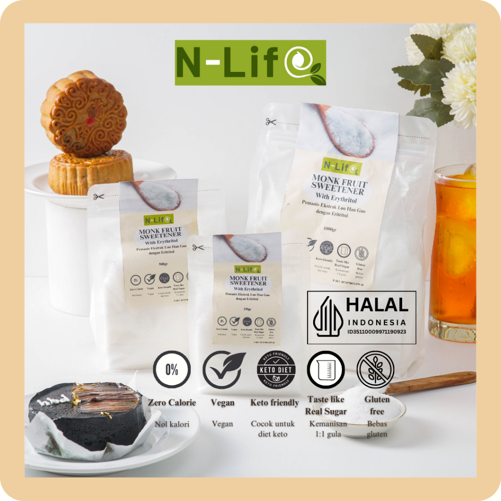 Jual N-Life NLife N Life Monk fruit blend erythritol 500 gr HALAL 1x ...