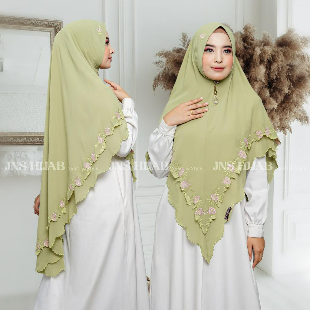Khimar Syari Full Bordir Sekeliling Kerudung Syari Ceruty Babydoll Bordir Hijab Syari Bordir JNS
