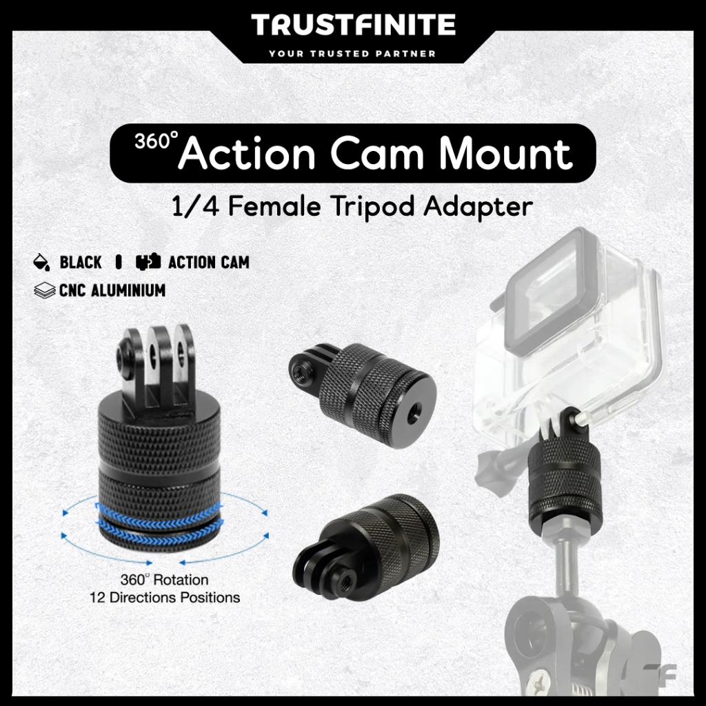 Jual Cnc Aluminium Gopro Action Cam Mount To Female Tripod Mount Shopee Indonesia