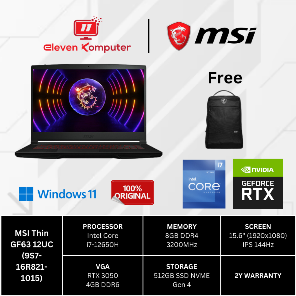 Jual MSI GF63 Thin 12UC 9S7-16R821-1015 i7-12650H/8GB/512GB SSD/RTX3050 ...