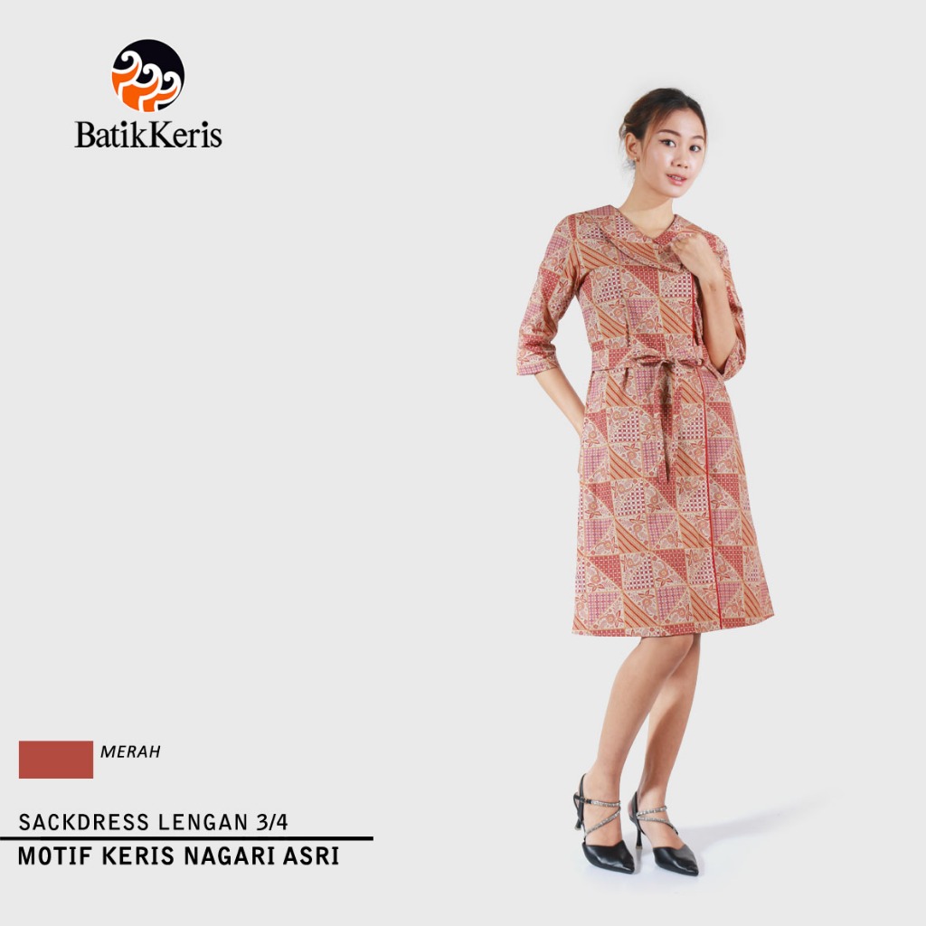 Jual Batik Keris Dress Lengan 3 4 Krah Rebah Oby Keris Nagari Asri Shopee Indonesia