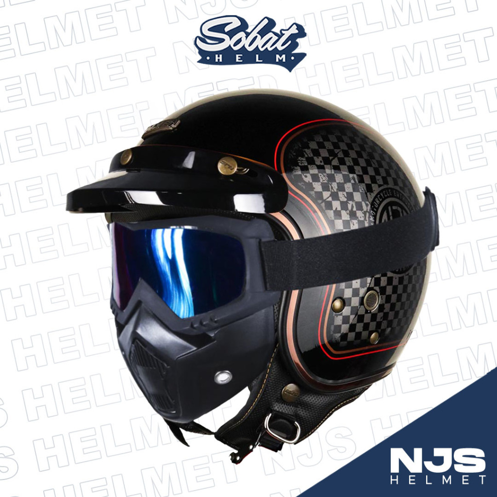 Jual Helm NJS NR-80's HOTROAD Goggle Mask Helm Half Face SNI | Shopee ...