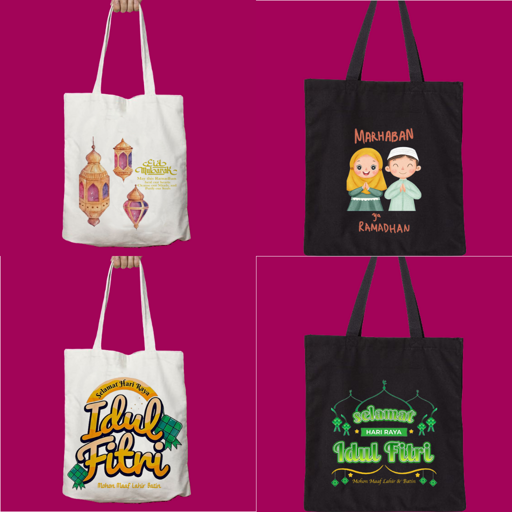Jual Totebag Tote Bag Selamat Hari Raya Idul Fitri Lebaran Goodie Bag ...
