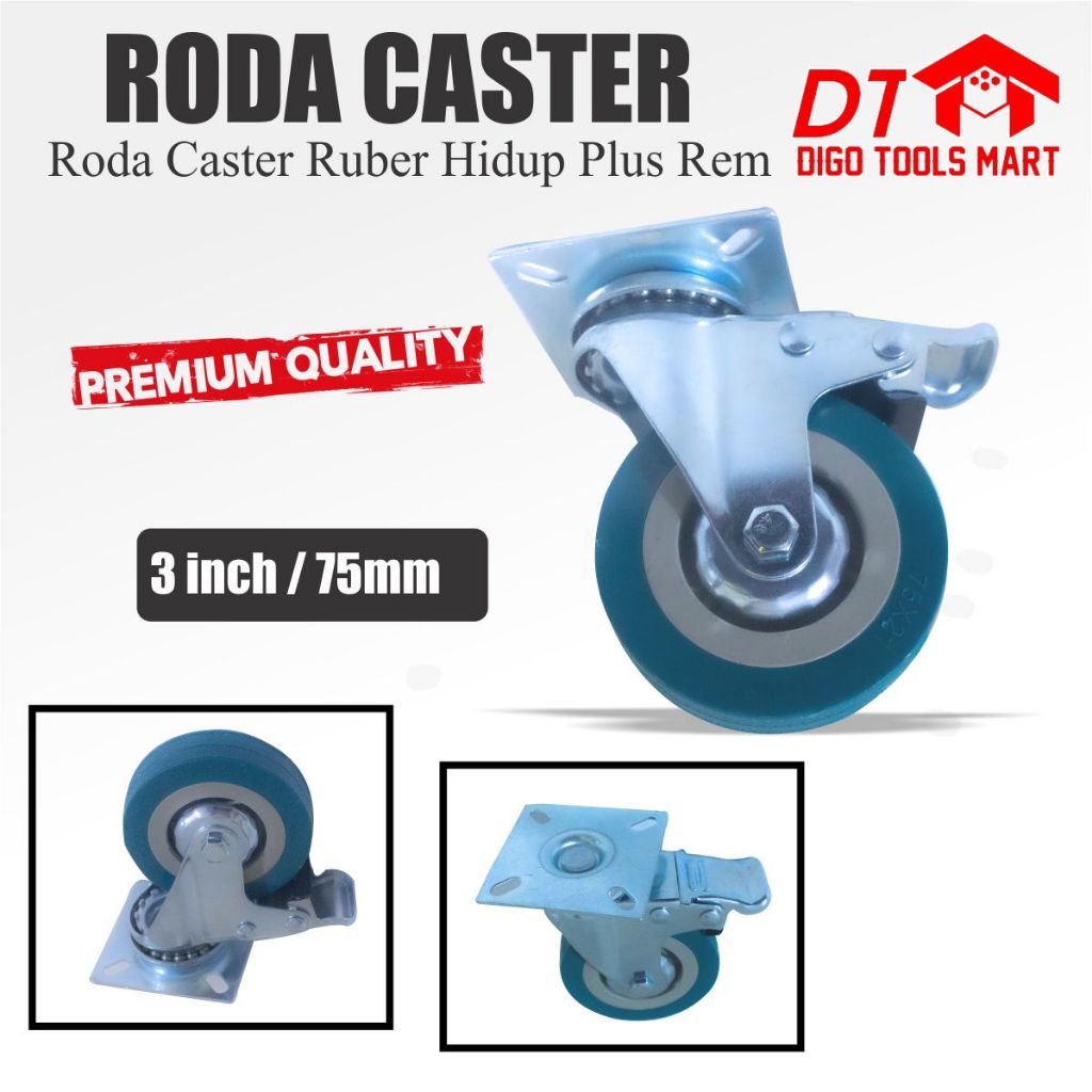 Jual Roda Caster Karet Rubber Hidup Plus Rem Inci Roda Kastor Karet Inch Shopee Indonesia