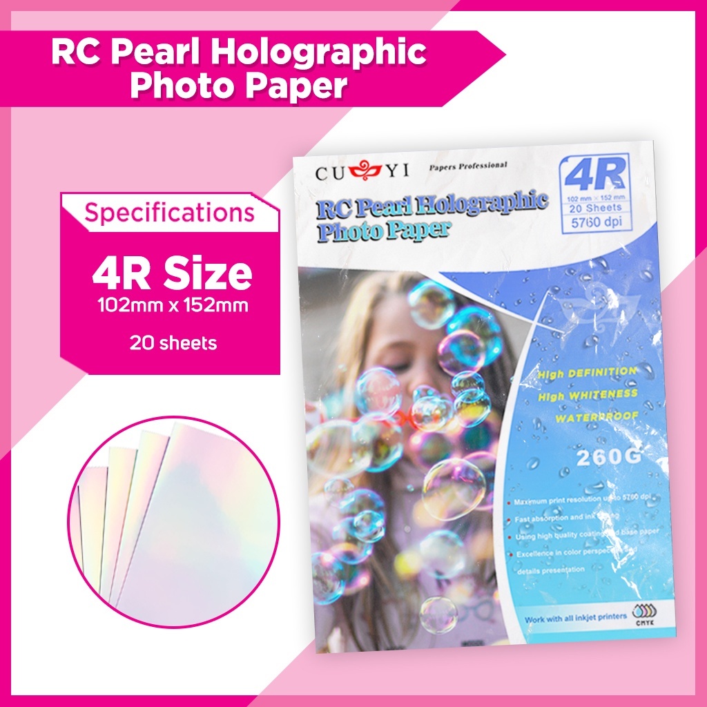 Jual RC Pearl Holographic Photo Paper 260gsm 4R Size (20 sheets ...