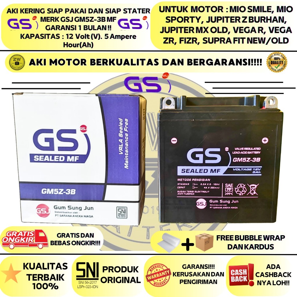 Jual AKI MOTOR SUPRA FIT NEW/LAMA, SUPRA X 110CC, MEGAPRO PRIMUS GM5Z