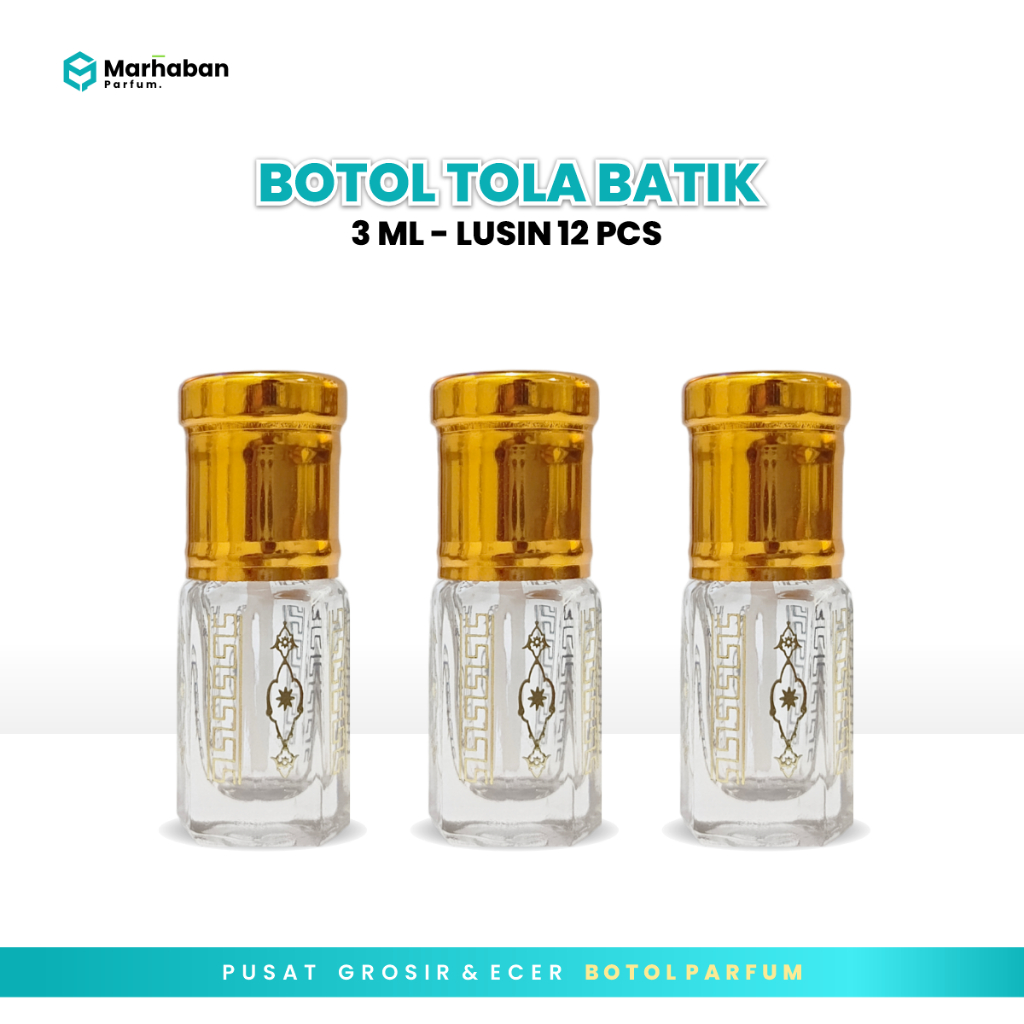 Jual Botol TOLA BATIK 3 ML Stik - Botol Parfume kosong Tola batik emas ...