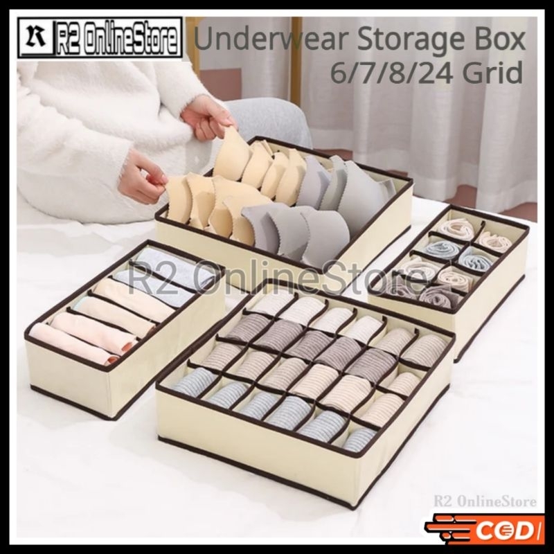 Jual 6/7/8/24 Grid Underwear Storage Box Kotak Penyimpanan Pakaian ...