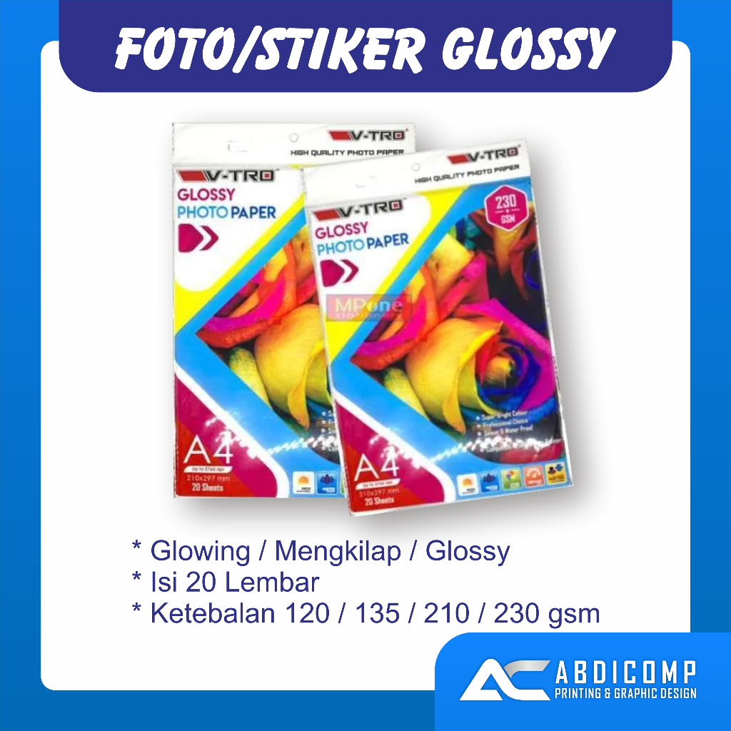 Jual Kertas Foto Glossy Foto A4 / Kertas Stiker Glossy / Vtro Vanco