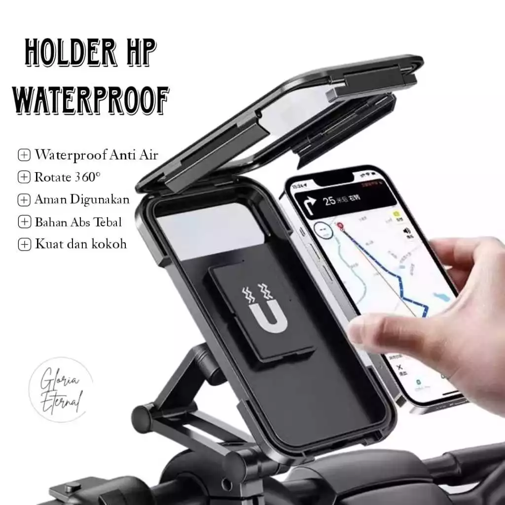 [gloria] holder phone waterproof 360 stand sepeda motor anti air holder stang
