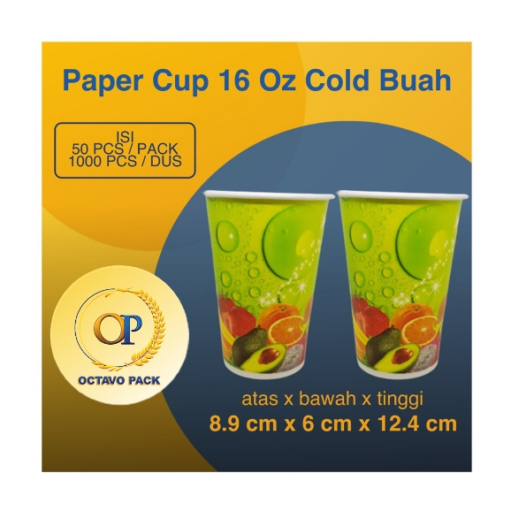 Jual Paper Cup 16 Oz Cold Buah Printing Motif / Gelas Kertas Minuman ...