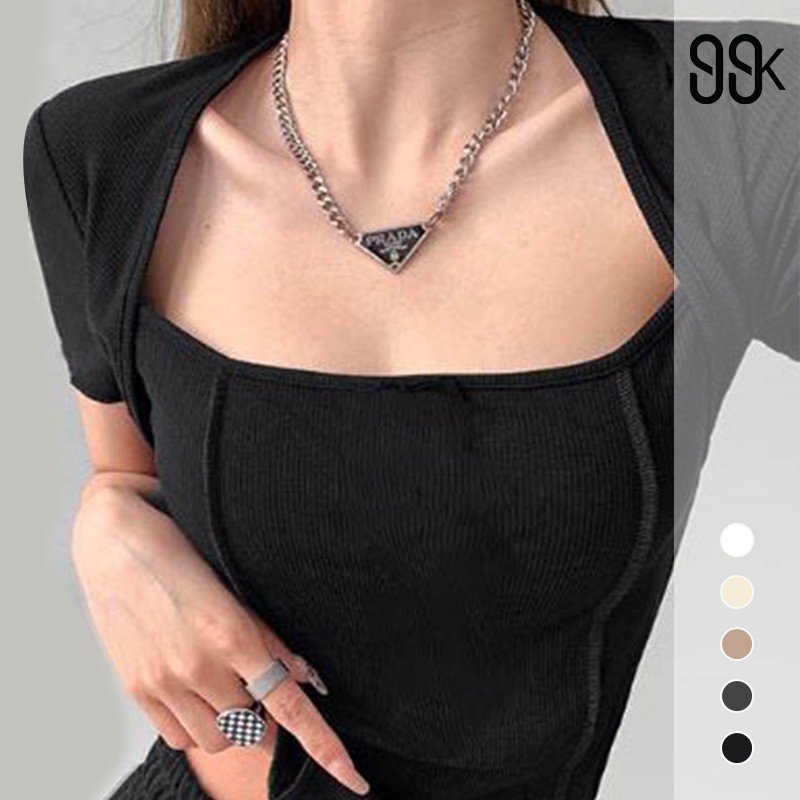 Jual 【Premium】Square Neck Short Sleeve Crop Top T-shirt 3500 (S/M/L/XL ...