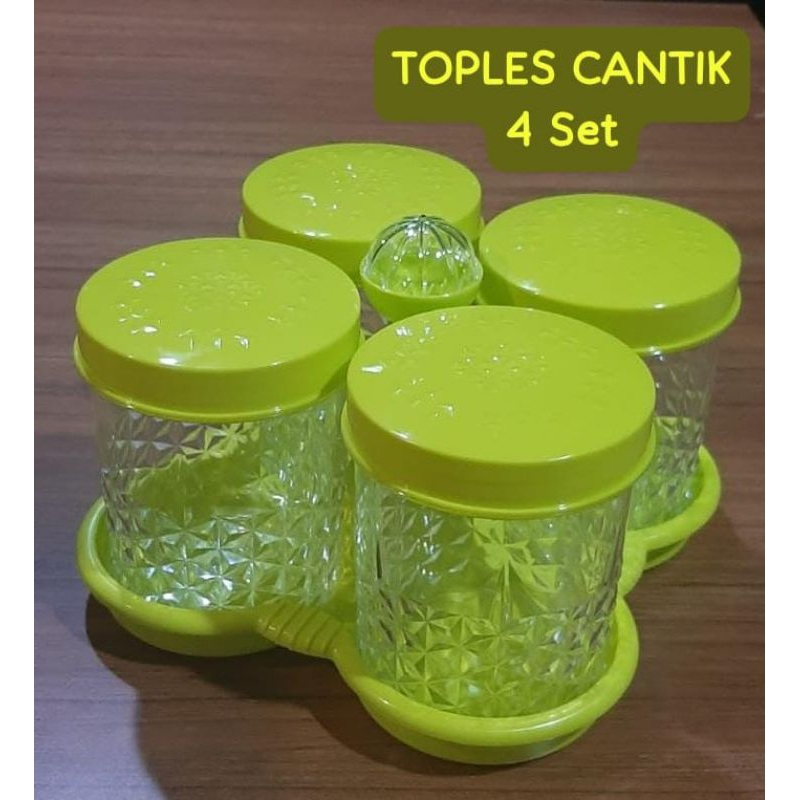 Jual Toples Cantik Kristal Empat Daun Toples Set Kue Lebaran 4 In 1 Kedap Udara Bahan Mika 2141