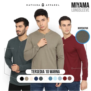 MATSUDA Kaos Lengan Panjang Henley Waffle Katun Miyama