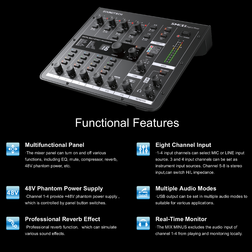 Jual SOUNDTECH SMIX 8.0 Digital Audio Mixer 8 Channel USB Interface ...