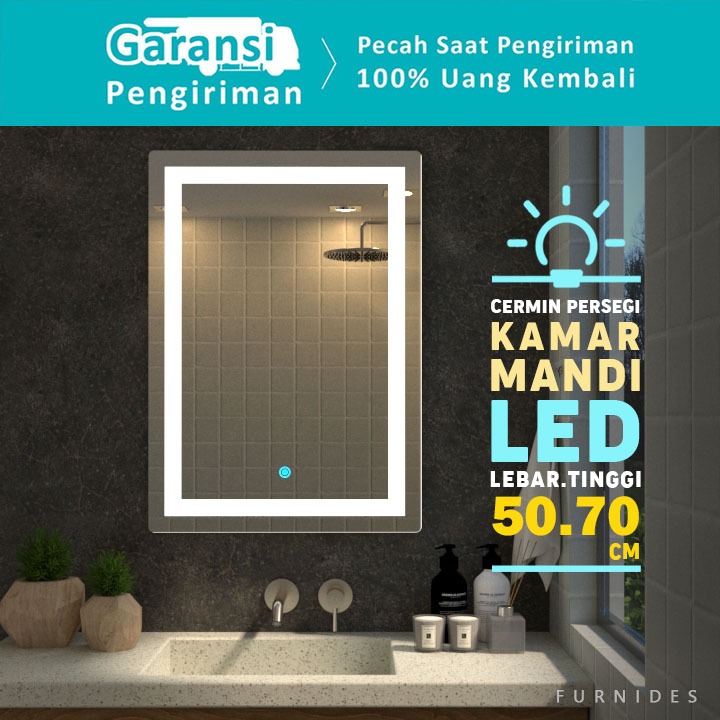 Jual Cermin Rias LED Persegi 50x70 Dekorasi Kamar Mandi - Bathroom and ...