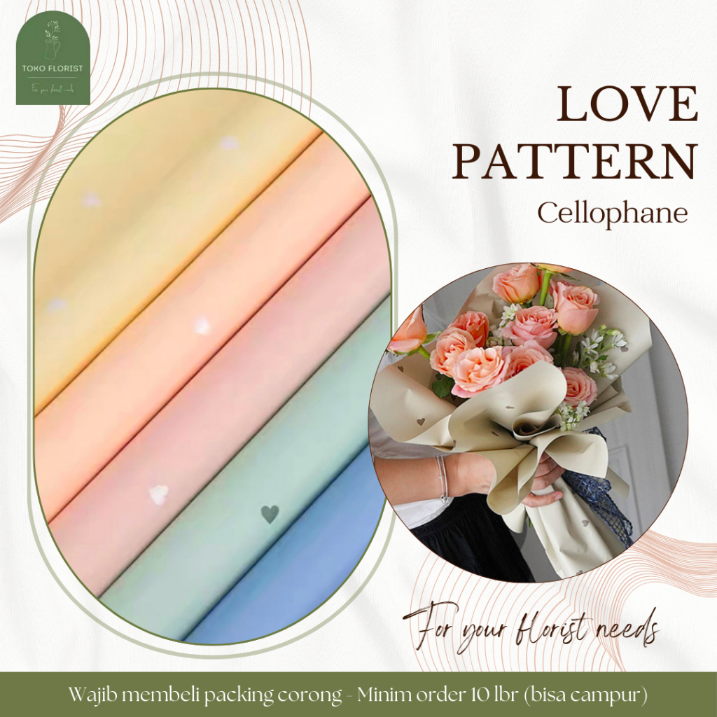 Jual ECER Kertas Buket Bunga Cellophane LOVE PATTERN per LEMBAR ...