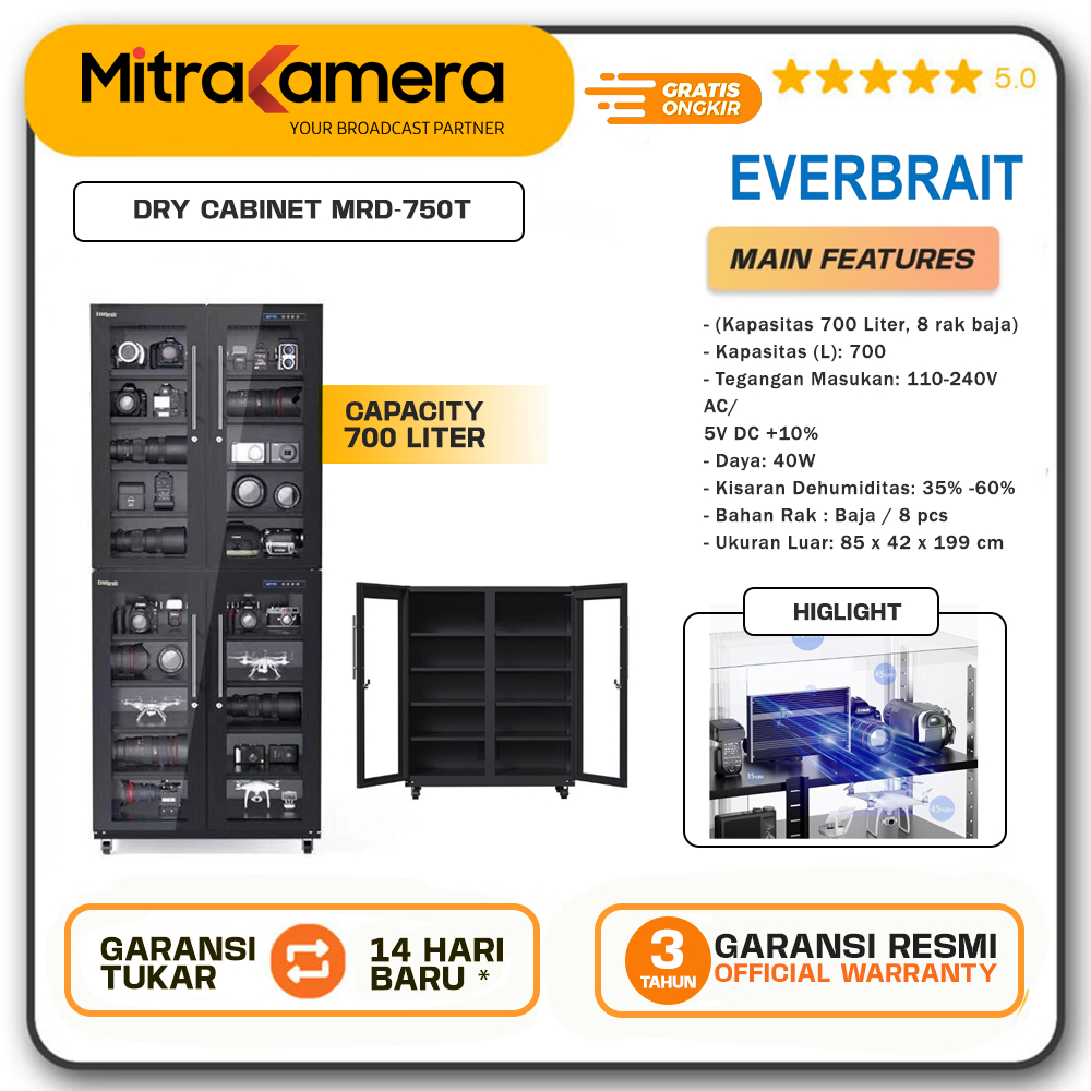Jual Everbrait Electric Dry Cabinet MRD-750T for Camera Lens (700 Liter ...