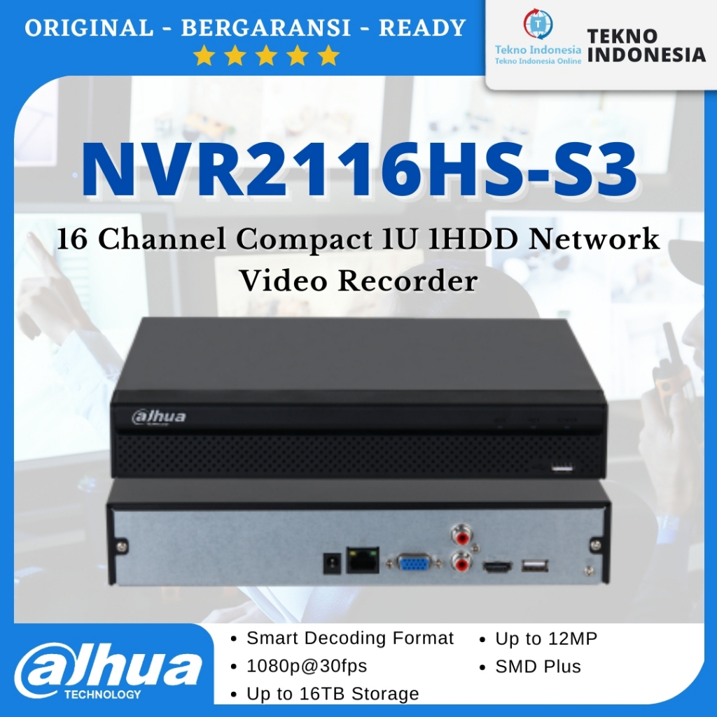 Jual Dahua NVR2116HS-S3 16Ch 1 slot HDD WizSense NVR CCTV IP Cam ...