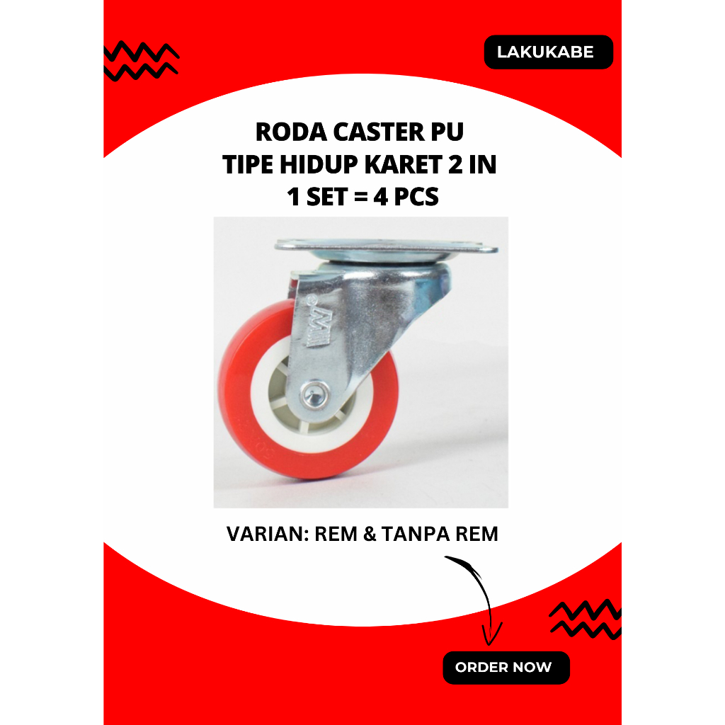 Jual Roda Kastor Caster PU Karet Rak Etalase Troli Hidup 2 inch Rem ...