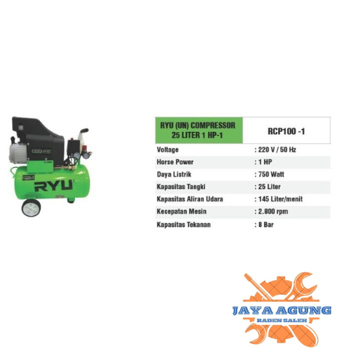 Jual RYU Kompresor 1hp 25L compressor RCP 100-1 Portable Compressor ...