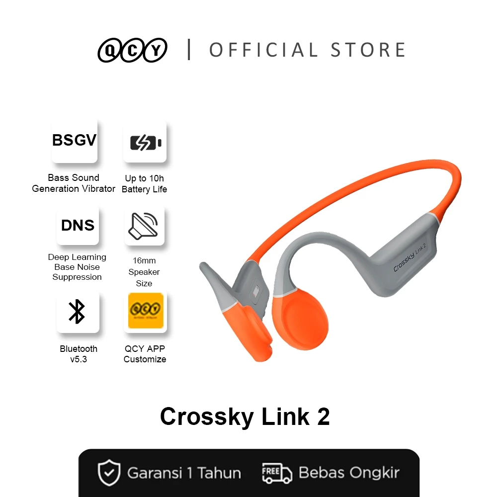 QCY T25 Crossky Link2 Sport Headset | Bone Conduction Style | Open-Ear | Bluetooth 5.3 | IPX5 | 8 Jam Playtime | Mic ENC