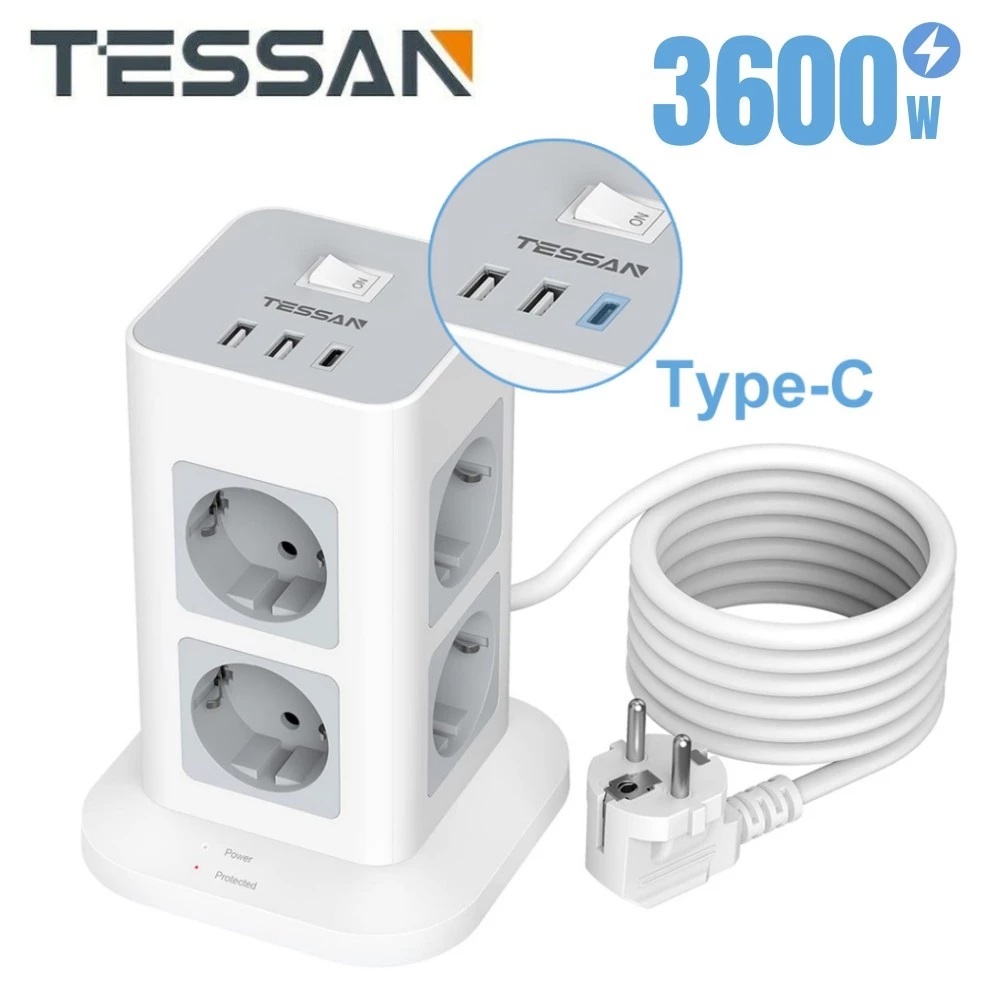 Tessan stop kontak kabel power strip dengan usb+type c,colokan listrik surge protector