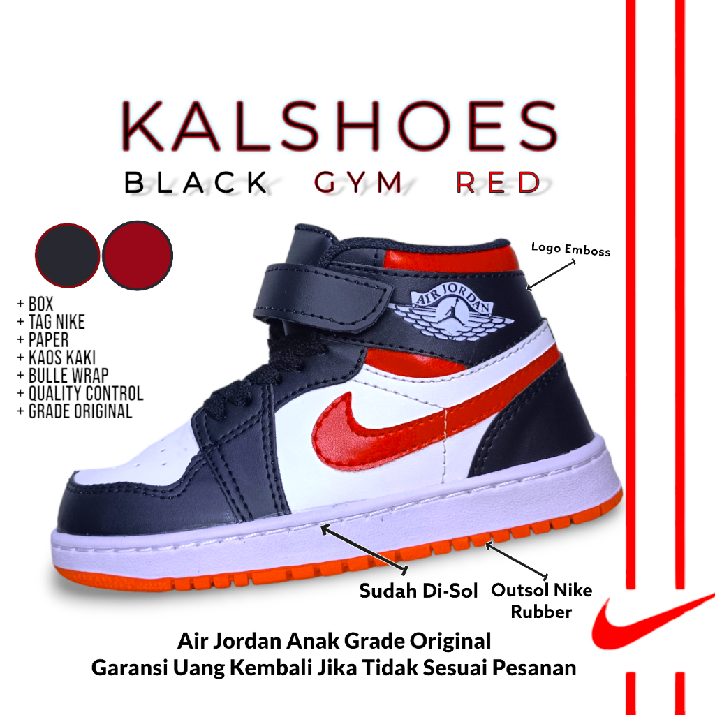 Sepatu Sneakers Anak Jordan BGR Grade Original Premium Quality Umur  10 Tahun