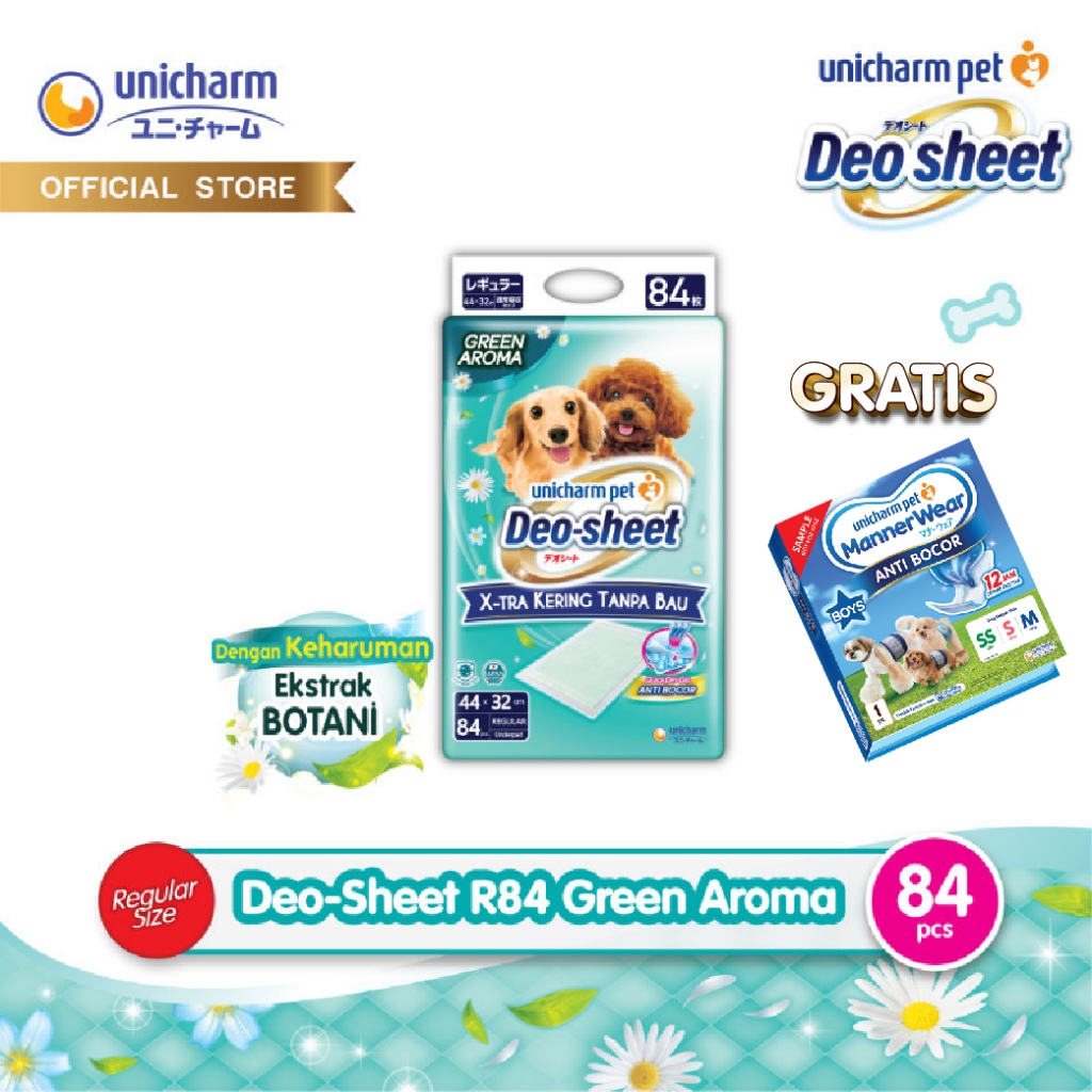 Jual Unicharm Pet - Deo Sheet Anjing Regular Size Green Aroma 84 Pcs ...