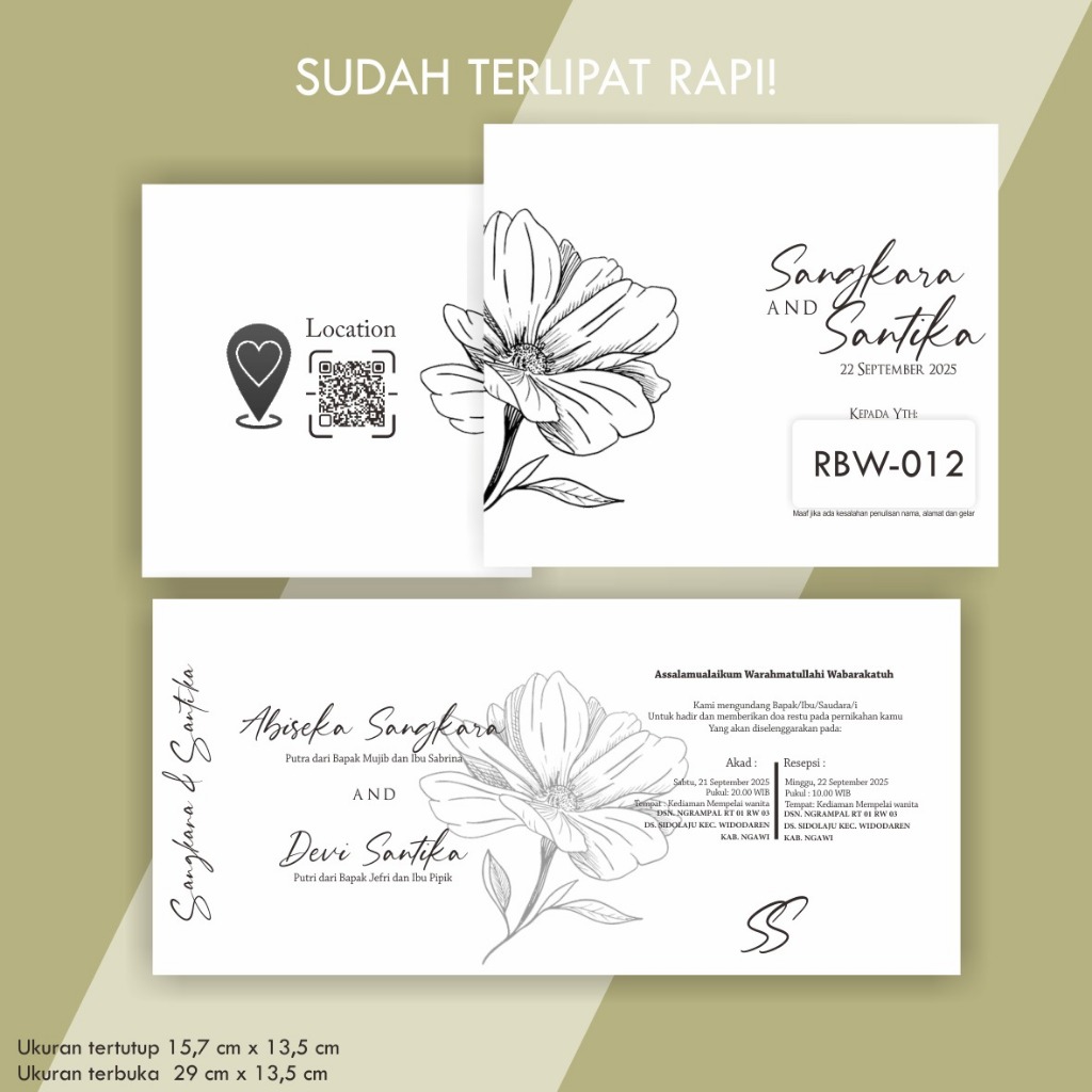 Jual Undangan Costum Template Hitam Putih, Undangan Seri RBW, Undangan