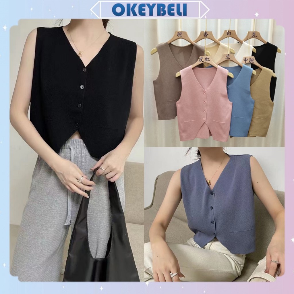 Jual •OKEY BELI•BJ1579 Pakaian Atasan Wanita Rajut Vest Knit Top Rompi ...