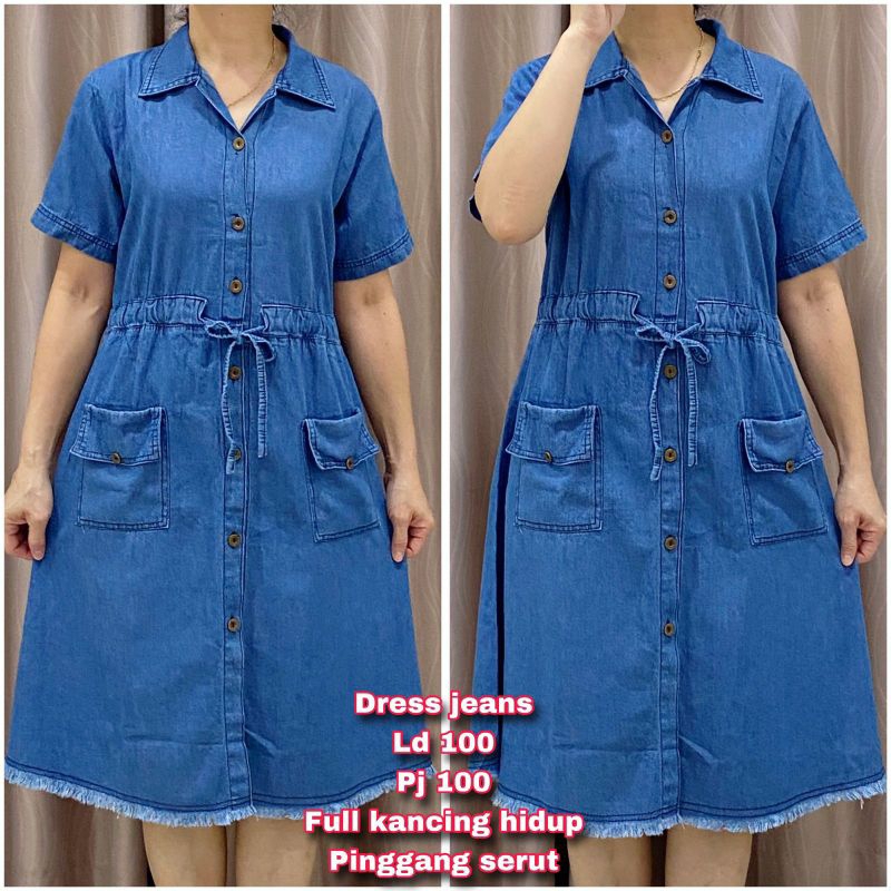 Jual DRESS JEANS PINGGANG SERUT WANITA | Shopee Indonesia