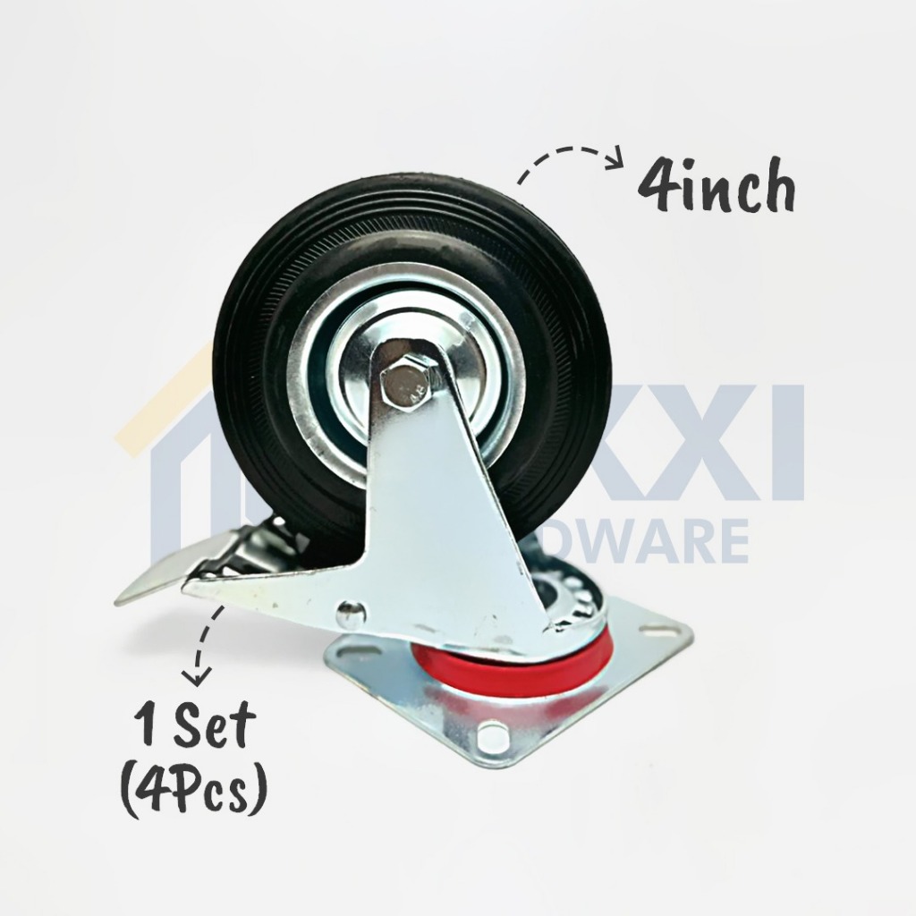 Jual Roda Karet 4 Inch REM / Roda Troli / Roda Caster (4 PCS) | Shopee ...