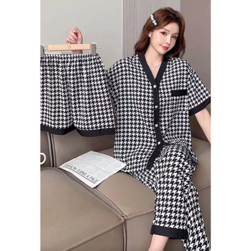 3 In 1 Baju Tidur Satin Wanita Piyama Saten Import Premium