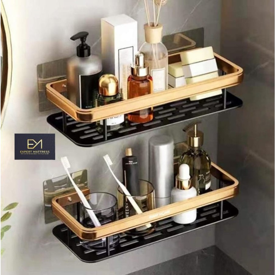 Jual rak perabot kamar mandi aesthetic gantung tempel alumunium gold ...