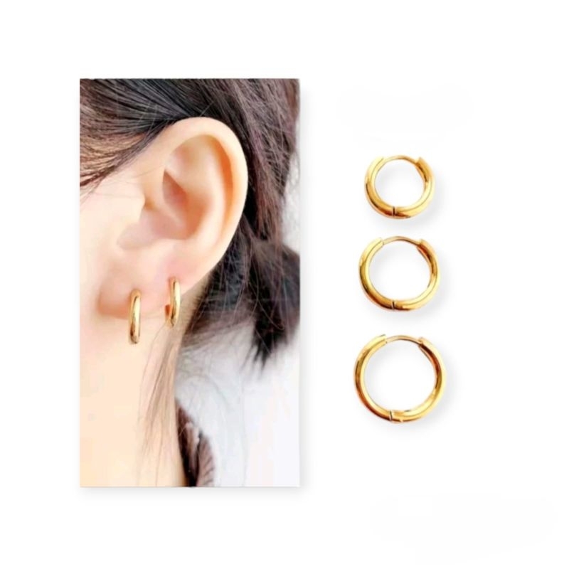 Jual Sepasang Anting Ring Engsel Titanium Hoops Anti Karat | Shopee ...