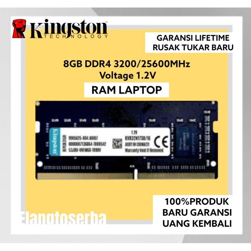 Jual RAM LAPTOP KINGSTON DDR4 8GB 3200 MHz 25600 ORI GAMING RAM NB