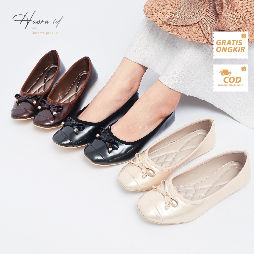 Jual Haora Sepatu Flats Wanita Nathalie Model Pita Bahan Shimmer Anti ...