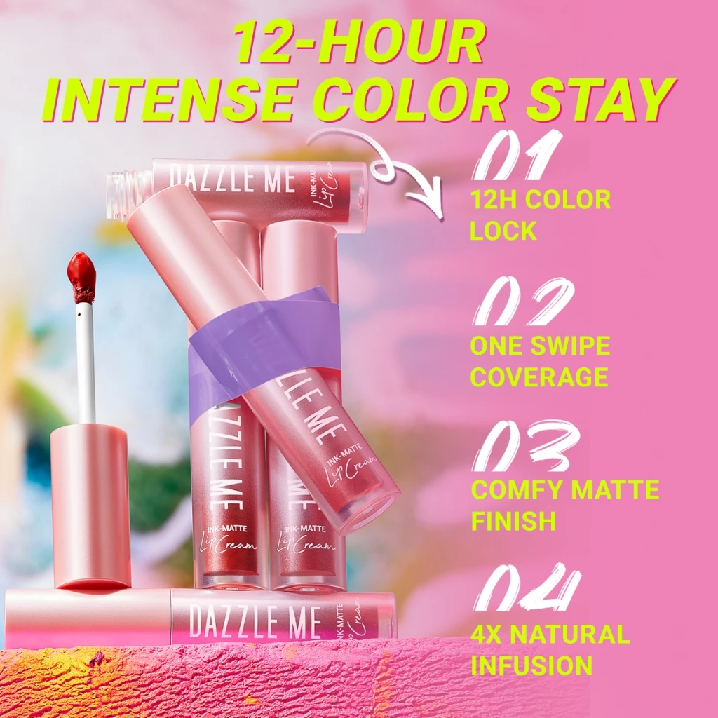 Dazzle Me Lip Cream Matte Finish Tahan Lama dan Transferproof dengan Pigmentasi Tinggi