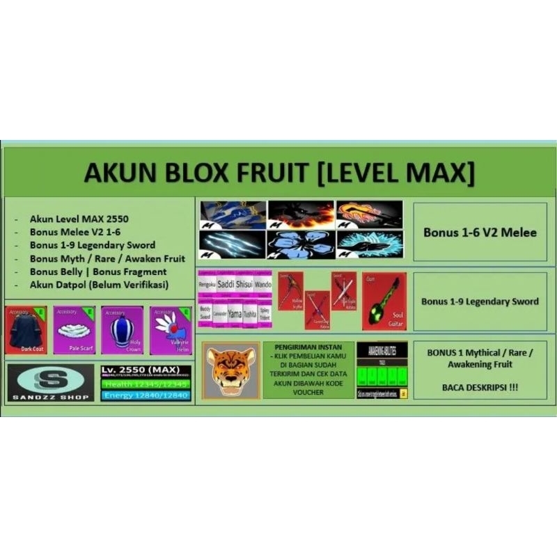 Jual Akun Blox Fruit [level Max][datpol] Shopee Indonesia