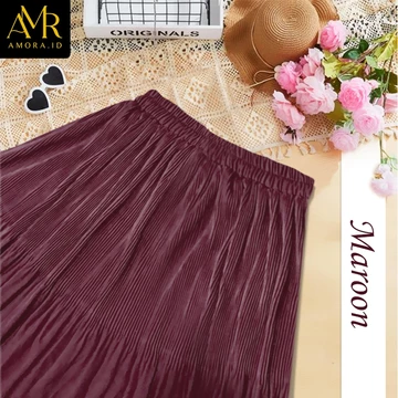 Rok Ruffle Plisket Panjang Muslim Model Susun Lidi Polos Premium