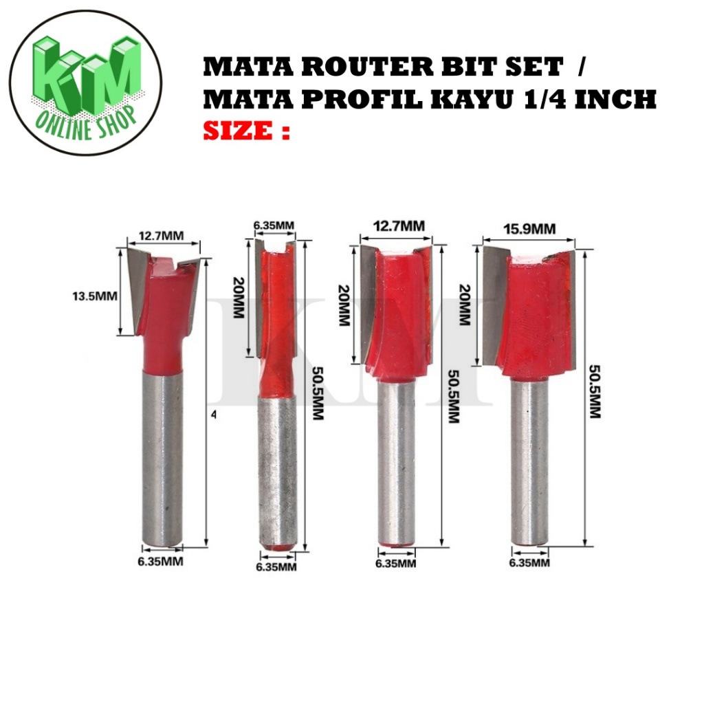Jual Mata Router Bit Set 12 Pcs Mata Profil Set Mata Trimmer 1/4 Inch ...