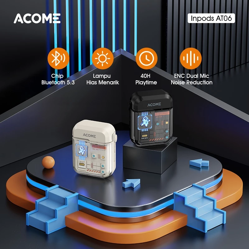 ACOME Headset Earphone TWS Bluetooth 5.3 Transparent Low Latency 60ms Inpods AT06 - Garansi Resmi 1 Tahun