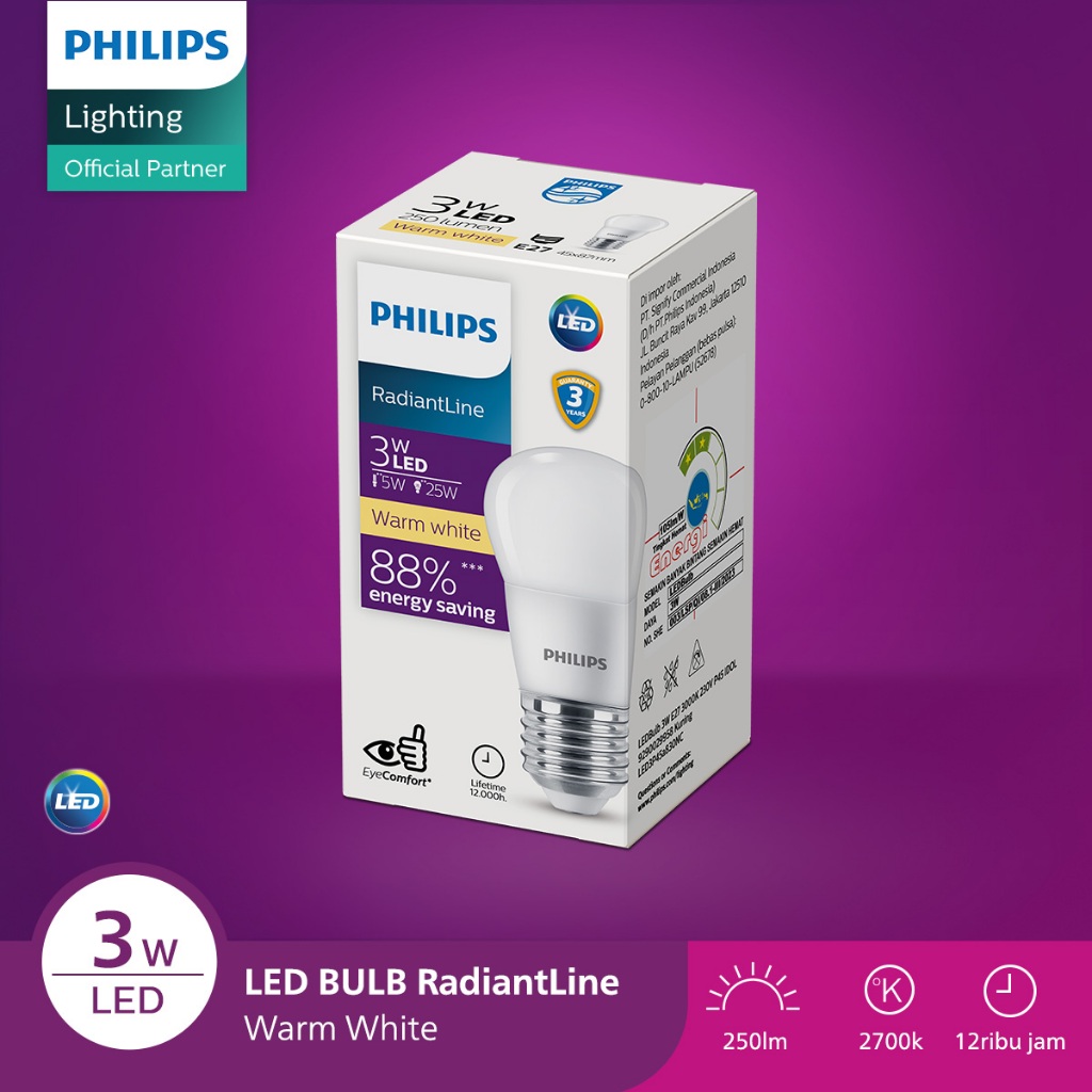 Jual Philips Lampu Bohlam Radiantline LEDBulb Mini 3W E27 Kuning ...