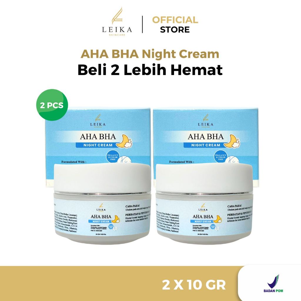 Jual BELI 2 PCS Leika Skincare Night Cream AHA BHA BPOM | Shopee Indonesia