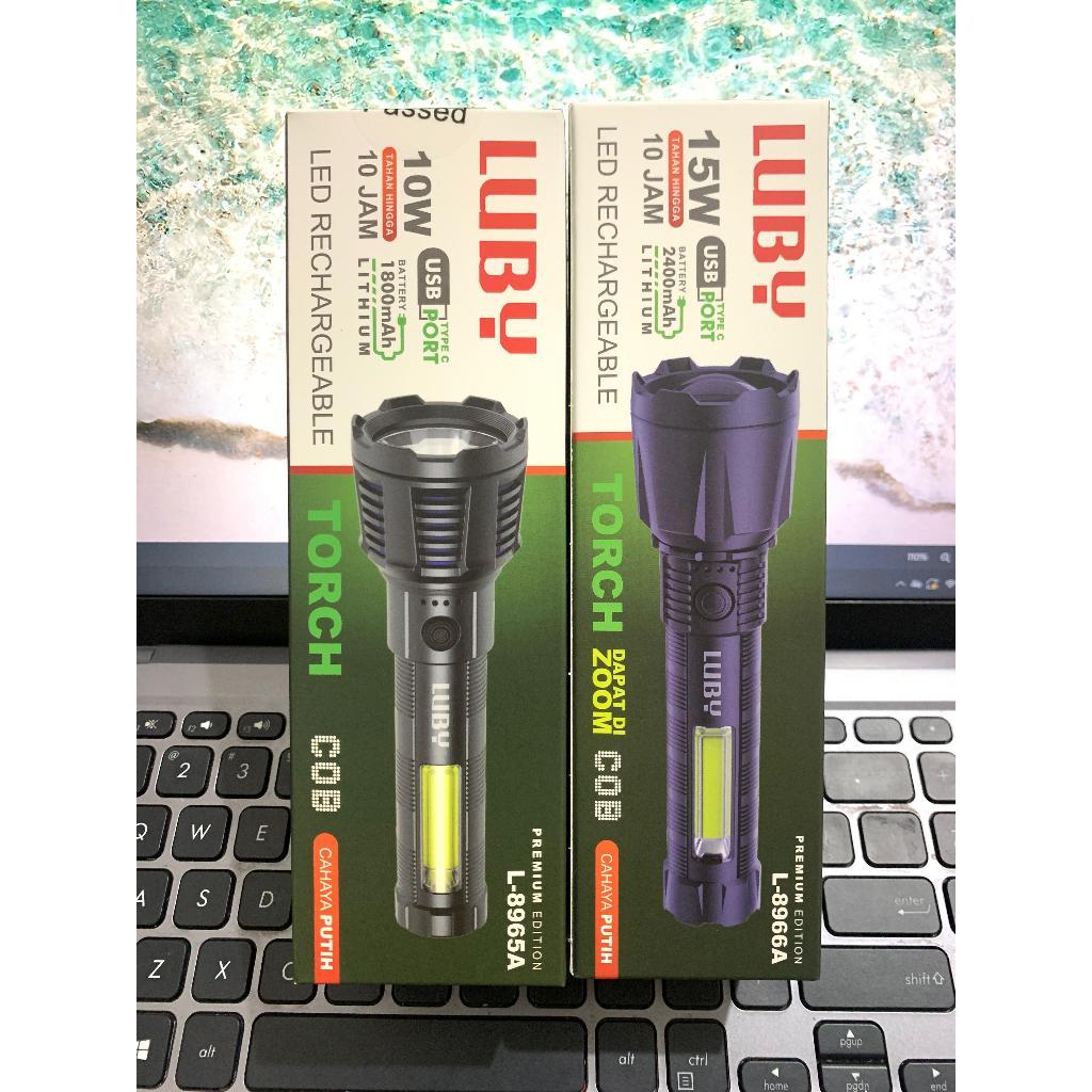 Jual LUBY L-8965A / L-8966A Senter Tangan Led Rechargeable COB Cahaya ...
